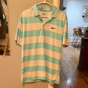 Nike Men's Polo Shirt - Aqua and White Stripes